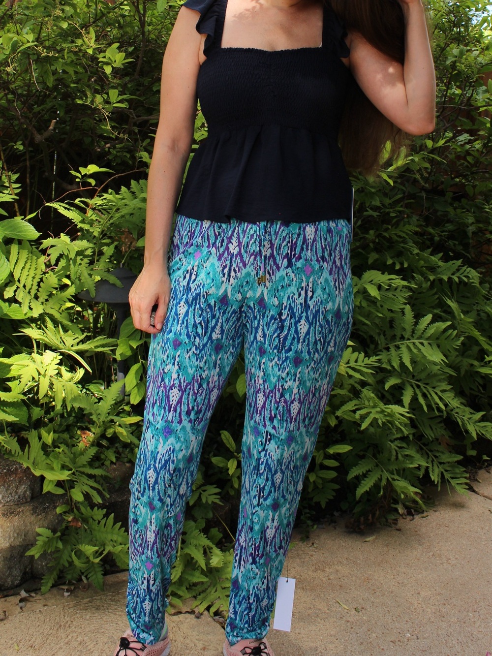 Veronica M Teal & Blue Abstract Print Joggers